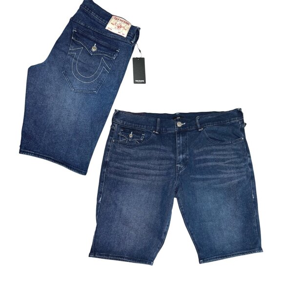 True Religion Mens Ricky Relaxed Straight Denim Shorts Dark Lagoon Wash Size 40 - Picture 6 of 16